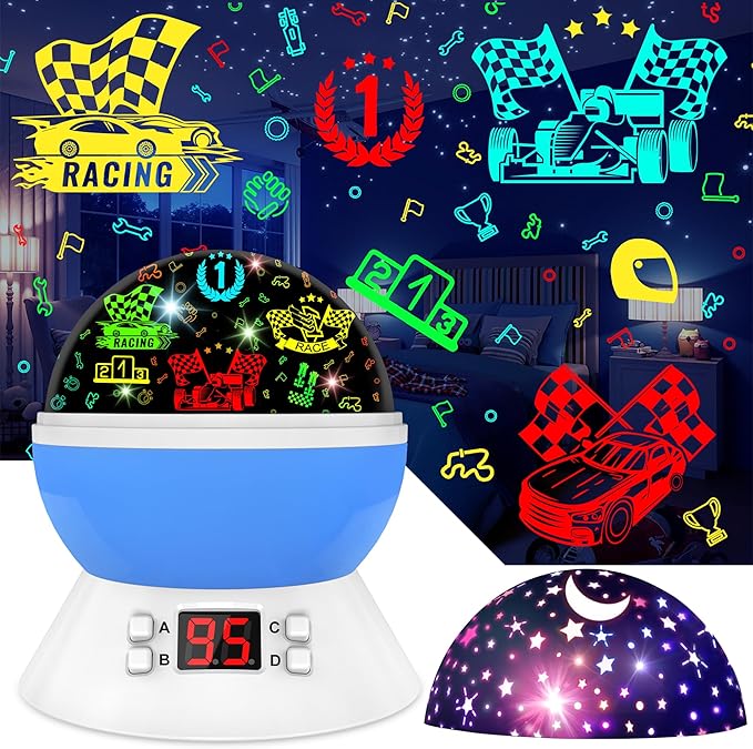 Cars Night Light for Boys - Rotating Projector Lamp with Race Car - Star Projector for Kids Age 3-8 - Ceiling Nightlight Projector with Cars and Stars - Birthday Gifts for Boys Room Decor - Bloomnest