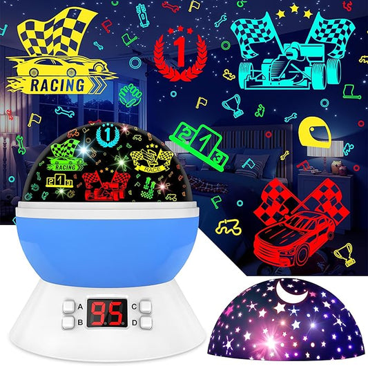 Cars Night Light for Boys - Rotating Projector Lamp with Race Car - Star Projector for Kids Age 3-8 - Ceiling Nightlight Projector with Cars and Stars - Birthday Gifts for Boys Room Decor - Bloomnest