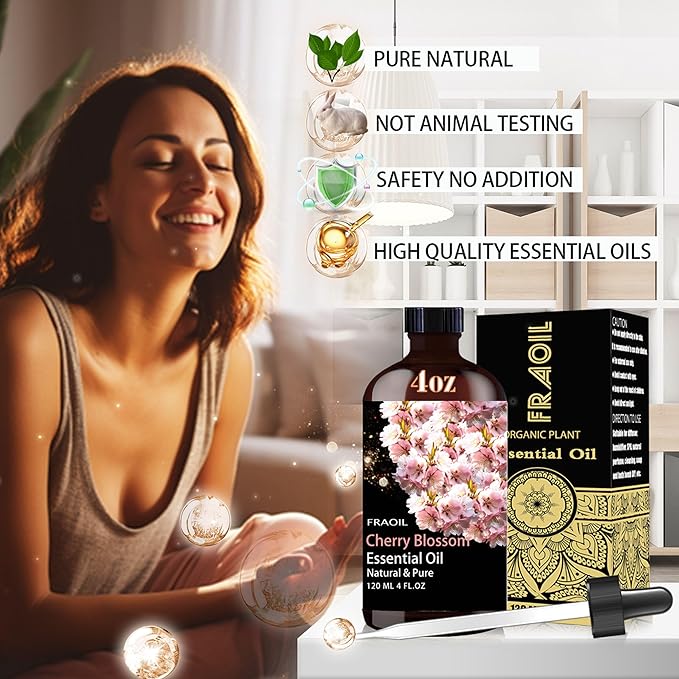 Cherry Blossom Essential Oil, Cherry Blossom Oil 4 Fl Oz 120ML for Diffuser Humidifier Yoga Cleaning DIY Candle Soap Making Perfume Gift for Women Essential Oils - Bloomnest