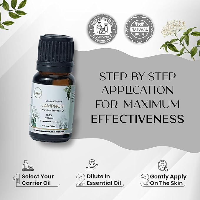 My Ace Camphor Essential Oil 0.33 Fl Oz – 100% Natural, Steam Distilled Camphor Oil – for Diffuser, Aromatherapy, Skin & Hair Care – Highly Concentrated – Includes Dropper MyAce
