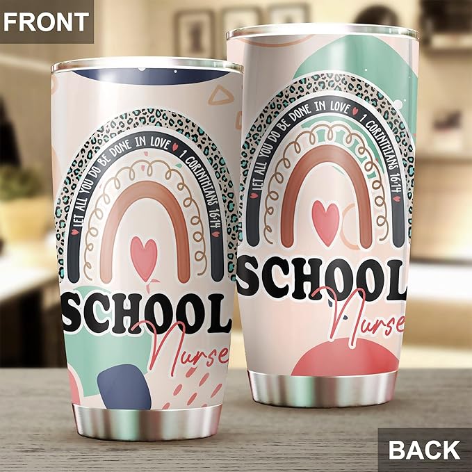 School Nurse Tumbler Stainless Steel 20oz, Funny School Nurse Appreciation Gifts Bulk For Birthday Christmas, School Nurses Day Gifts For Women Men, School Nurse Coffee Cup - Bloomnest