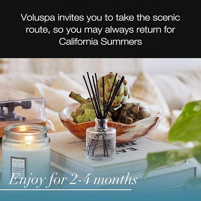 Voluspa California Summers Reed Diffuser Set, Scented Reed Diffuser, 3.4 oz, Oil Reed Diffusers for Home, Handcrafted in The USA Voluspa