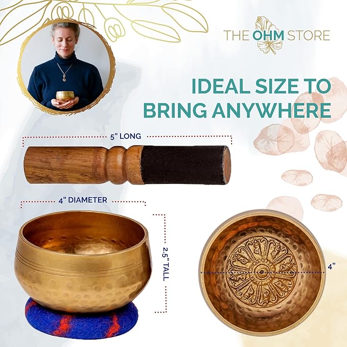 Tibetan Singing Bowl Set by The Ohm Store with 'Medicine Buddha' Engraving — Meditation Sound Bowl and Wooden Striker Handcrafted in Nepal — Spiritual Gift for Women and Men