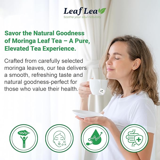 LeafLea 80 Moringa Tea Bags, Premium Moringa Leaf Herbal Tea for Digestive Support and Daily Wellness, Made from Natural Leaves, Caffeine-Free, Non-GMO, Sugar-Free - Bloomnest