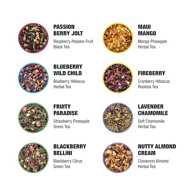 Tiesta Tea - Top 8 Favorites Sampler Set, Loose Leaf, Up to 80 Cups, High to No Caffeine, Hot & Iced, Tea Variety Pack with Green, Herbal, Black & Chai Brew, 8 Sample Pouches - Bloomnest