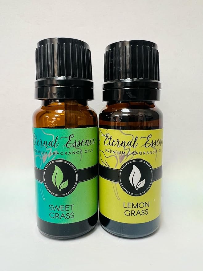 Eternal Essence Oils 2 Pack 10ml Premium Fragrance Oil - Lemon Grass & Sweet Grass - for Candle, Soap Making, Aromatherapy, Diffusers, Home Care, & Humidifiers EternalEssenceOils