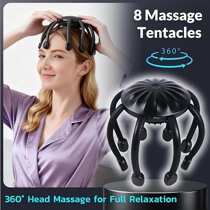 Electric Scalp Massager, 360° Octopus Head Massager Automatic 4 Modes Scalp Stress Relax Device-8 Heads MEDAMOC