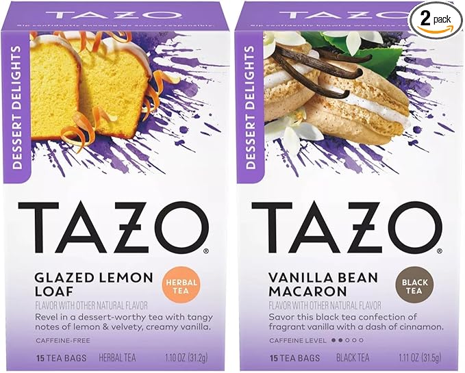 TAZO Tea Bags, Glazed Lemon Loaf Herbal Tea, & Vanilla Bean Macaron Black Tea 15CT (1ea) (Variety Pack) - Bloomnest