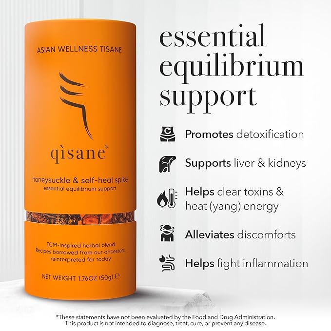 qìsane Honeysuckle Tea with Chinese Medicinal Plants - Dried Honeysuckle Flowers, Self Heal Spike, Lemon Verbena & Monkfruit to Help Support Detox & Ease Discomfort - 10 sachets (~30 cups) - Bloomnest