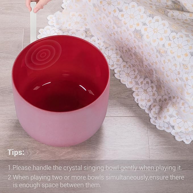 432hz 8 inch Red C Note Root Chakra Quartz Crystal Singing Bowl with Resonance Striker for Healing Mindfulness Meditation Yoga Sound Baths - Bloomnest