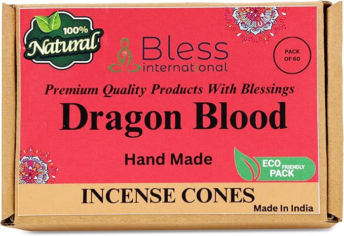 Bless-International Dragon Blood 100%-Natural-Incense-Cones Handmade-Hand-Dipped Organic-Chemicals-Free for-Purification-Relaxation-Positivity-Yoga-Meditation The-Best-scents (60 Count) BlessInternational
