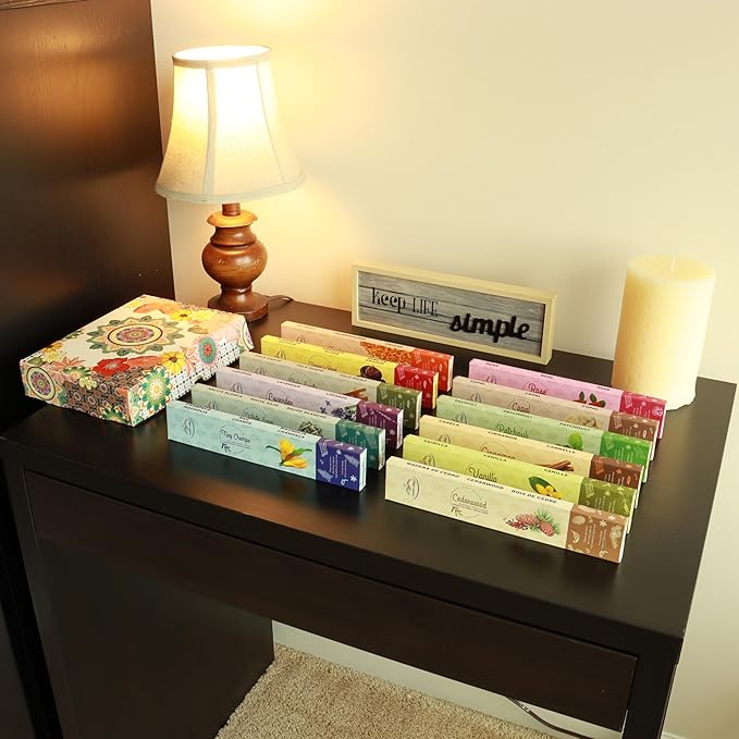 Hand-Rolled Incense Sticks - Premium 100-sticks Variety Set, 12 Different Scents - Traditional Masala Incense