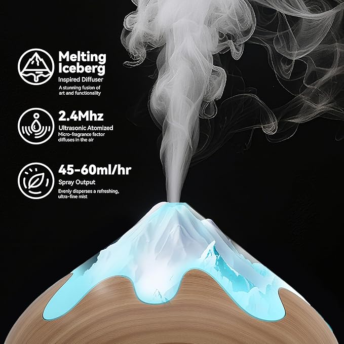 500ML Essential Oil Diffuser, Aromatherapy Diffuser with Remote Control, Multifunctional Air Diffusers for Home Office Room, Fragrance Aroma Diffuser with 7 Color LED & 2 Mist Mode, Brown - Bloomnest