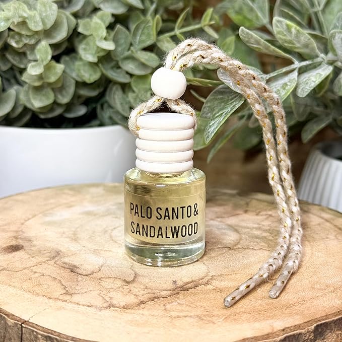 Palo Santo & Sandalwood (Santal) Hanging Car Air Freshener – Long Lasting Essential Oil Diffuser for Car, Closet, Bathroom – 2-Pack Natural Scent Deodorizer for men and women - Bloomnest