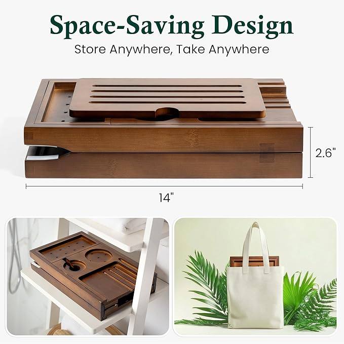 Bamboo Bathtub Tray, Bath Caddy with Wine Glass Holder, Phone Dock & Book Stand | Hands-Free Reading & Ultimate Spa Relaxation Experience-Brown - Bloomnest