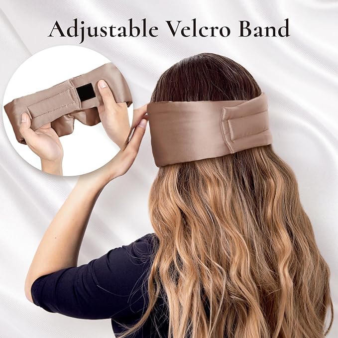 Zenssia 100% Mulberry Silk Sleep Mask Eye Mask for Man and Woman with Adjustable Headband, Full Size Large Sleep Mask & Blindfold for Total Blackout for All Night Sleep, Travel & Nap-Taupe - Bloomnest