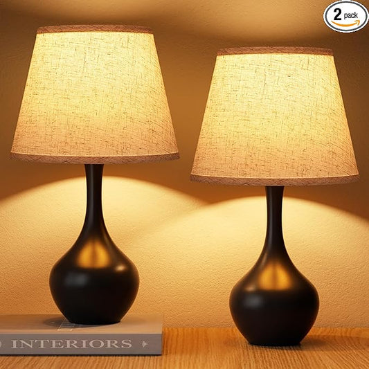 Seealle Touch Table Lamps for Bedroom Set of 2,3-Way Dimmable Small Bedside Lamps for Night Stands with Wires, Black Desk Lamps for Kids Room,Office,Living Room, End Table(LED Bulbs Included) - Bloomnest