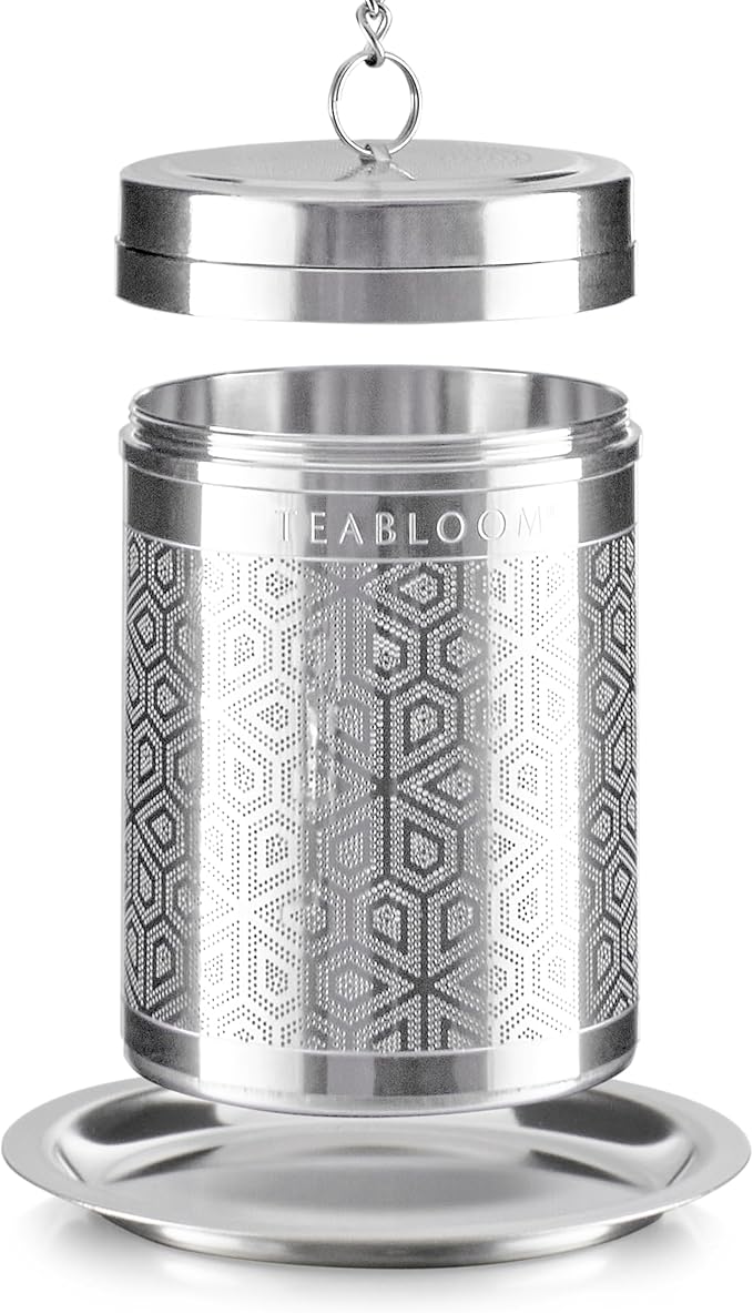 Teabloom Elegant Stainless Steel Loose Leaf Tea Infuser – Tea Connoisseur's Choice for White, Green, Oolong, Black, and Herbal Teas – Geometric Blossom Design – Large Size - Bloomnest