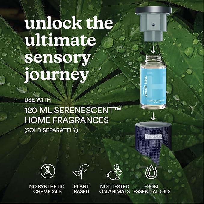 Homedics SereneScent Fabric Rechargeable Waterless Diffuser, Use with Homedics SereneScent Oil 120ml (Sold Separately) Cordless Aromatherapy, Adjustable Mist & Timer, 6 Calming Lights, Future Dusk - Bloomnest