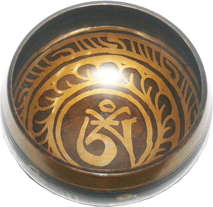 3010 SB 'F' Note Heart Chakra Antique Tibetan Auspicious Symbol Bowl Set ~ Nepal - Bloomnest