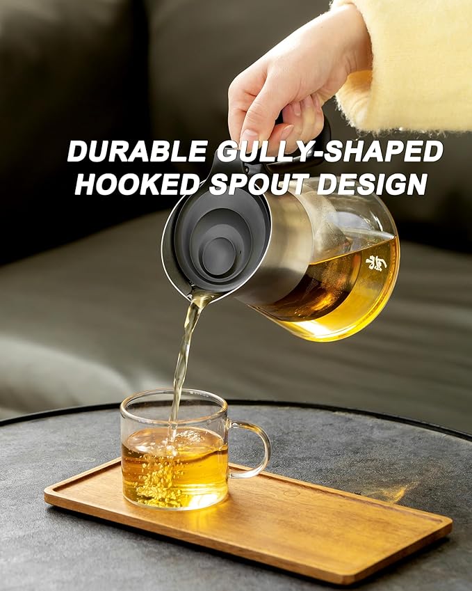 ZENS 17 oz Small Glass Teapot with Infuser, Design Loose Leaf Teapot with Stainless Steel Spout for Hot Tea Steeper, Oval Handle Clear Tea Pot Infusers Loose Tea Maker for Lovers Gifts - Bloomnest