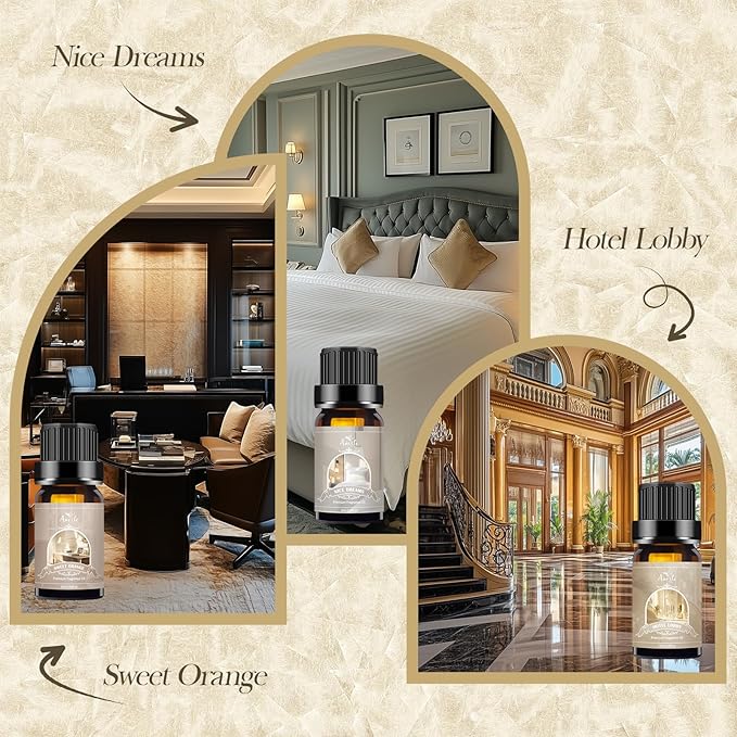 Hotel Essential Oils Set - 6 Premium Scents for Diffuser, Aromatherapy, Home, Spa, Candle Making, Fragrance Oil Set - Hotel Lobby, White Tea Thyme, Good Night, Jasmine Mint, Orange, Luxurious Night - Bloomnest