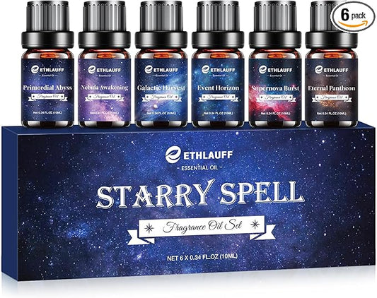 Essential Oil Blends, Starry Spell Essential Oil Set for Diffusers for Home, Humidifiers, Candle Making, Magical Aromatherapy Blends - Stress Relief, Calm Mind, Relax, Meditate, 6x10ml - Bloomnest