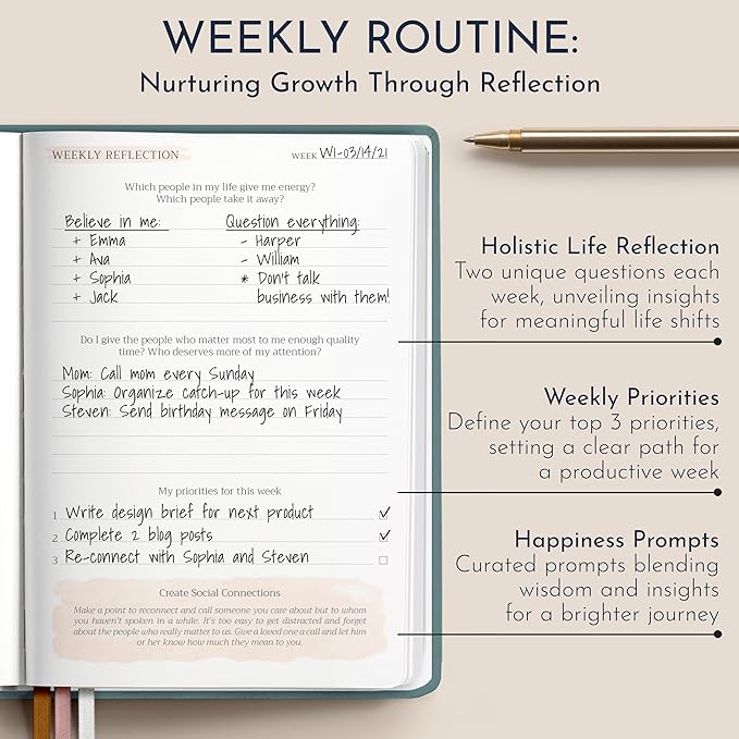 RYVE Daily Gratitude Journal for Women, 6-Month Guided Positivity & Wellness Journal with Prompts, Affirmations, Mindfulness, For Self-Reflection & Manifestation - Bloomnest