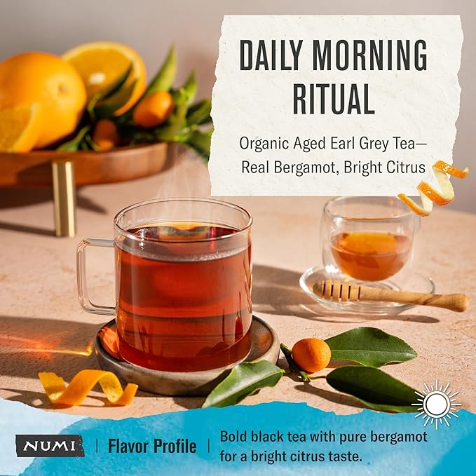 Numi Organic Aged Earl Grey Tea, 18 Tea Bags (Pack of 3) Black Tea With Bergamot Orange, Caffeinated (Packaging May Vary) - Bloomnest