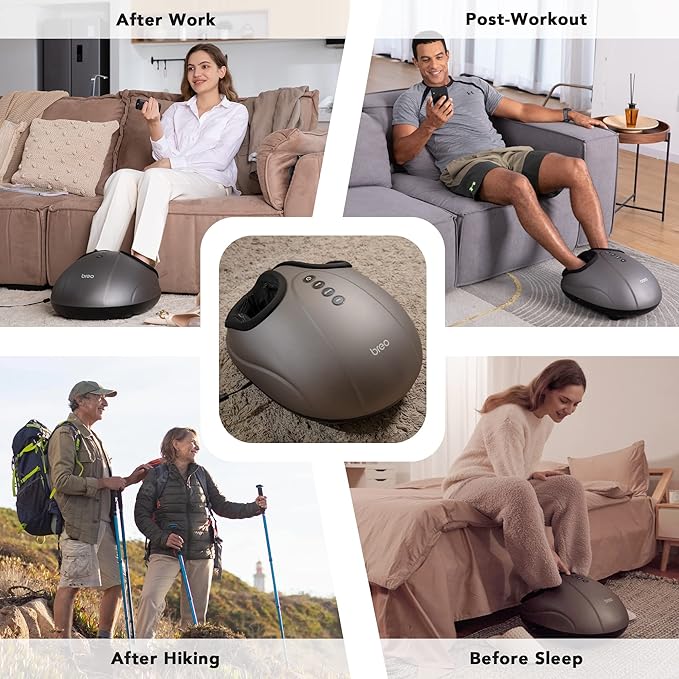 Breo Foot Massager with Heat, Deep Tissue Kneading, Shiatsu Massage Machine for Relax, Relieve Foot Pain, Plantar Fasciitis, Fits Feet Up to Men Size 12, Mother's Day Gift - Bloomnest