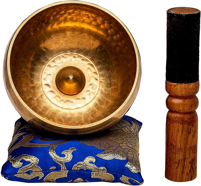 Tibetan Singing Bowl Set by Ohm Store — Hand Hammered Lingam Meditation Sound Bowl — Yoga, Chakra Balancing, Mindfulness, Stress and Anxiety Relief