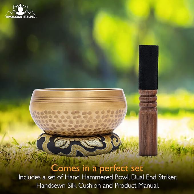Tibetan Singing Bowls Set~ Meditation Sound Bowl hand Hammered in Nepal For Yoga, Meditation, Mindfulness, Healing & Chakra balancing~ (4 inch (Black Cushion)) - Bloomnest