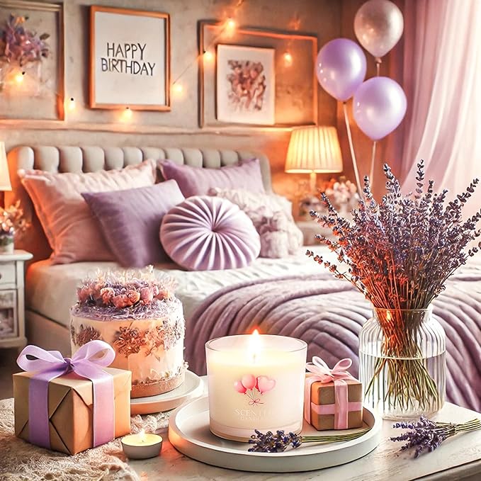 Birthday Candles, Scented Candles Gift Set for Stress Relief, 3 Votive Candles for Women and Men, Birthday Candle Gifts for Women (Pink + Purple + White, 7 oz) - Bloomnest