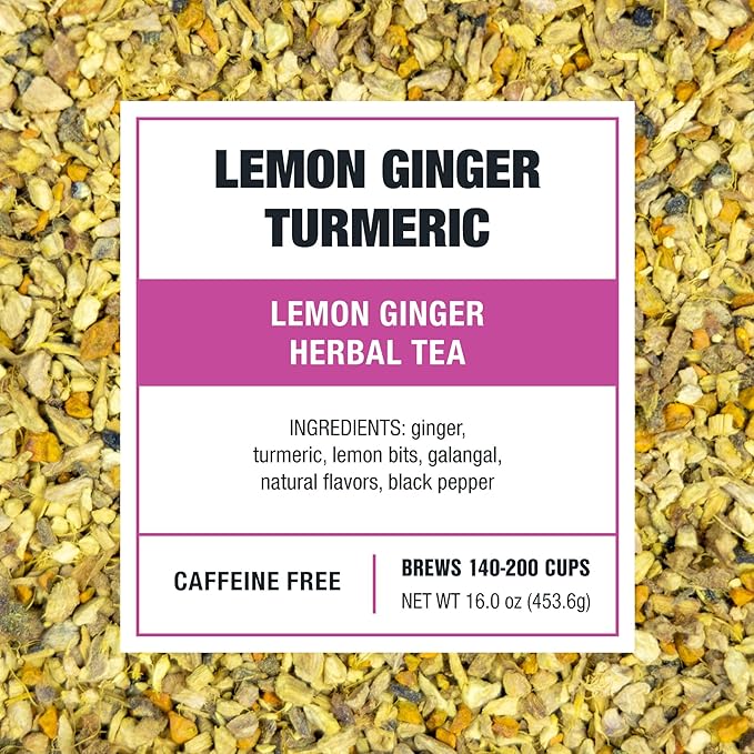 Tiesta Tea - Lemon Ginger Turmeric, Loose Leaf, Lemon Ginger Herbal Tea, Premium Non-Caffeinated Herbal Blend, Make Hot or Iced & Brews Up to 200 Cups, 16 Ounce Resealable Bulk Pouch - Bloomnest