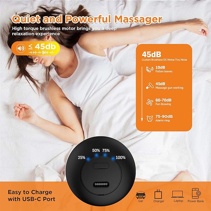 Mini Massage Gun, Powerful Fascial Gun Portable Deep Tissue Percussion Muscle Back Head Massager for Pain Relief with 4 Massage Heads High-Intensity Vibration Rechargeable Small Massage Gun - Bloomnest