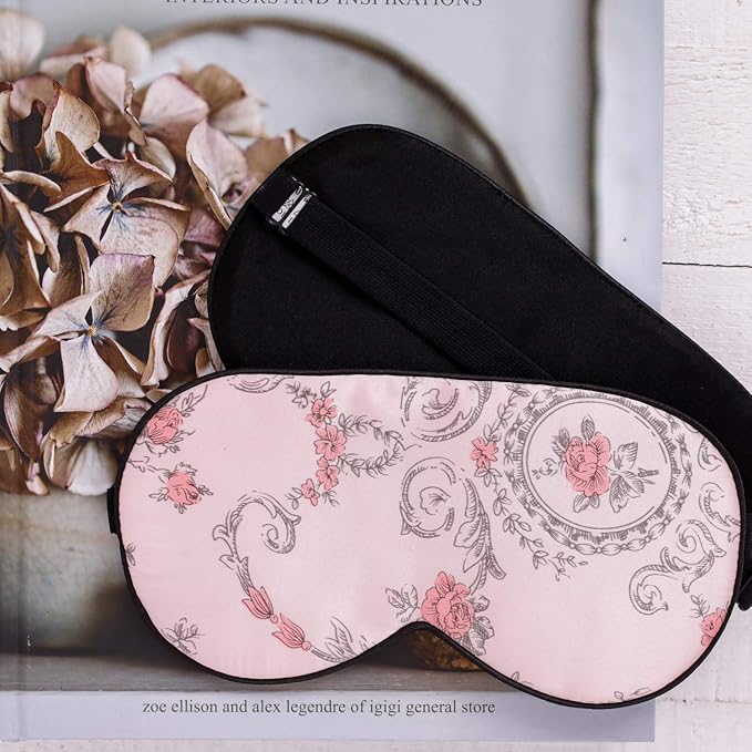 Maxfeel 100% Pure Silk Eye Mask - Sleep Eye Cover in Floral Colors (#1) - Bloomnest