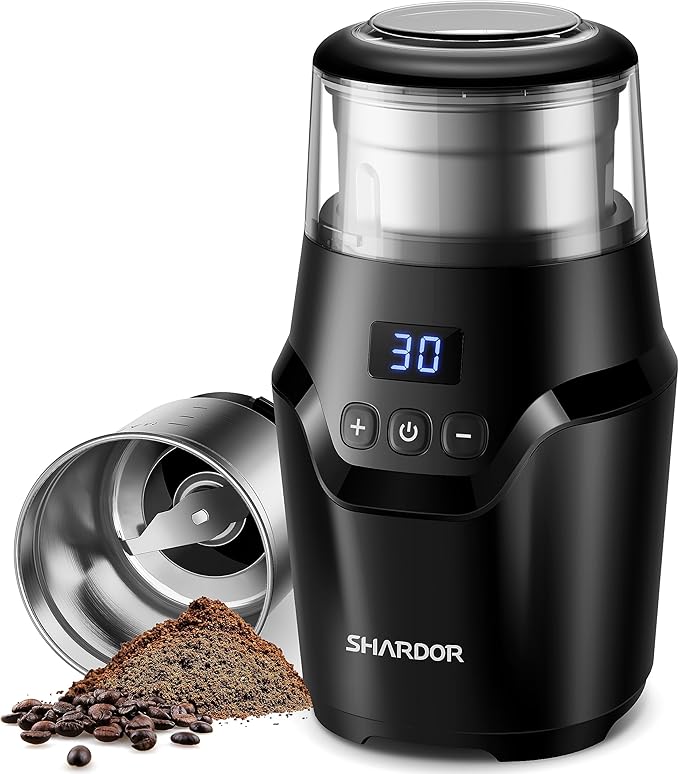 SHARDOR Adjustable Coffee Grinder Electric, Super Silent Electric Coffee Bean Grinder with Time-Memory Adjustment and Multi-Functional Stainless Steel Cup for Spices, Herbs, and Nuts Grinding, Gray - Bloomnest