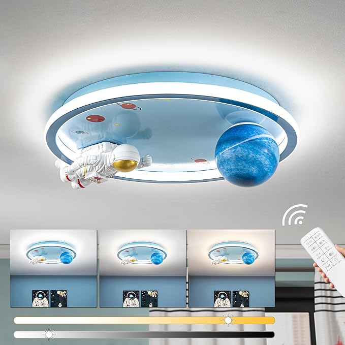 Astronaut Ceiling Light Fixture 20“ Dimmable Kids Flush Mount Ceiling Lights for Bedroom LED Chandelier 3000K-6000K with Remote Children Ceiling Lamp for Kitchen,Nursery Room - Bloomnest