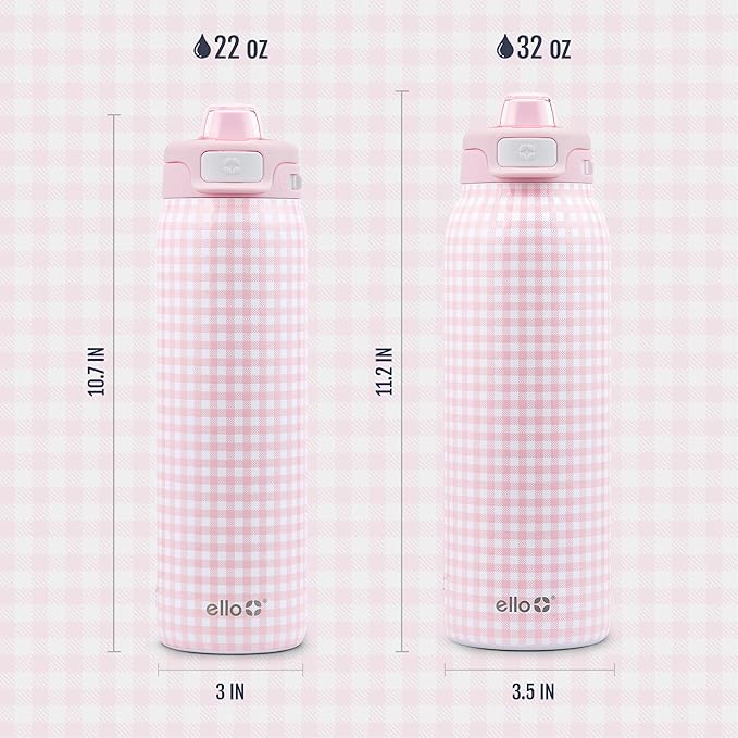 Ello Pop & Fill Insulated Stainless Steel Water Bottle with Quick Fill Lid, Leakproof Locking, Sip or Chug Spout, BPA-Free, Double Wall Vacuum Insulated for Sports, Travel & School- 22oz / 32oz / 40oz Ello
