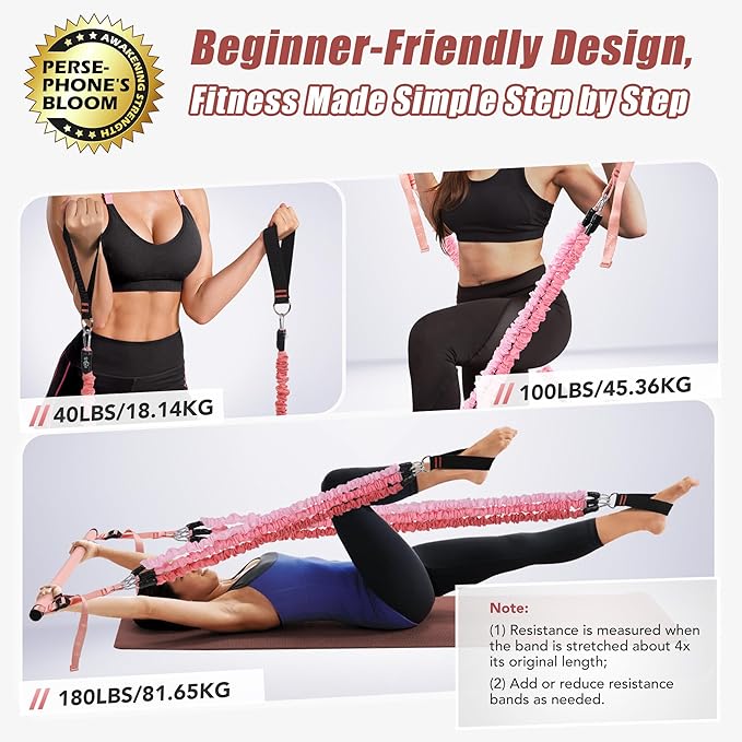 Upgraded Pilates Bar Kit with Resistance Bands Natural Latex for Women & Men, Heavy-Duty Stainless Steel Multifunctional Yoga Pilates Stick for Home Gym Exercise Fitness Equipment Full-Body Workouts - Bloomnest