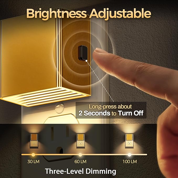 DORESshop LED Night Lights Plug into Wall [2 Pack], Plug in Nightlight, 3 Level Brightness Adjustable Night Light, Dusk to Dawn Sensor, Nightlights for Adults, Bedroom, Bathroom, Hallway, 3000K - Bloomnest