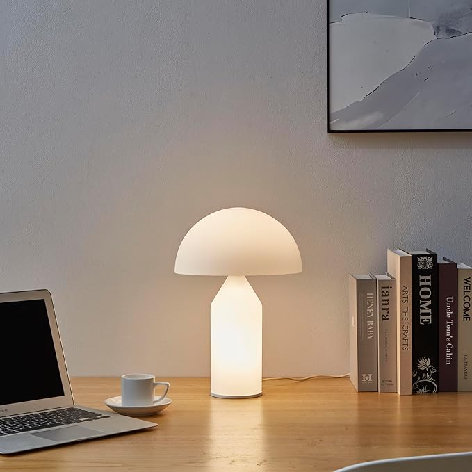 Brightech Venus Glass - Contemporary Table Lamp with Glass Shade and Body - Unique Mushroom Table Lamp - Dimmable LED Light Bulbs for Bedroom Reading, Great Décor for Living Rooms, Offices - Bloomnest