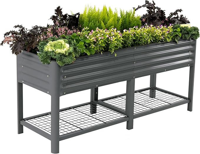 Elevated Raised Garden Bed-V Series, 2' x 6' Garden Beds with Legs & Storage Rack for Patio Porch, 1000 Lbs Weight Capacity, Outdoor Planter Boxes for Gardening Herbs Vegetables Flowers, Modern Gray - Bloomnest