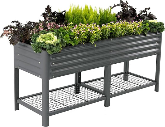 Elevated Raised Garden Bed-V Series, 2' x 6' Garden Beds with Legs & Storage Rack for Patio Porch, 1000 Lbs Weight Capacity, Outdoor Planter Boxes for Gardening Herbs Vegetables Flowers, Modern Gray - Bloomnest