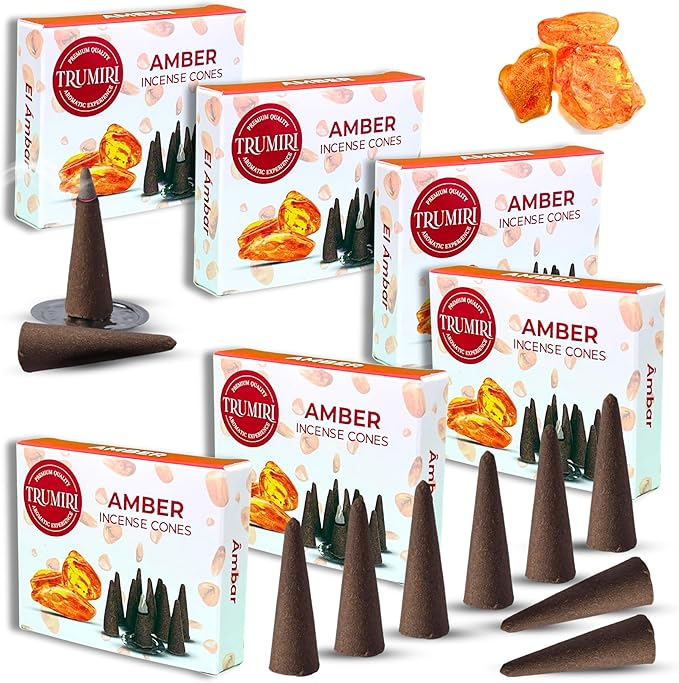 Amber Incense Cones - 60 Pack (10 x 6 Scents) - Scented Cone Incense TRUMIRI