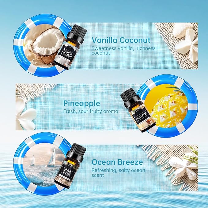 Summer Essential Oils Set | Top 6 Tropical Blends for Diffusers, Candle Scents, Aromatherapy Fragrance Oil - Coconut, Pineapple, Beach, Breeze, Lemon, Summer Night | Gift Set for Women, Home, Spa - Bloomnest