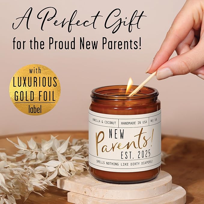 New Parents Gifts for Couples - 'New Parents Est 2025' Candle, w/Coconut, Vanilla I Mom and Dad Gifts for New Parents After Birth I First Time Parents Gift I Expecting Parents I 50 Hr Burn, USA Made - Bloomnest