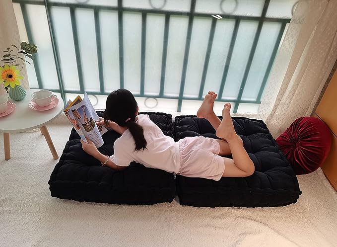 Verpert Floor Pillow 25x25 Inch Square Meditation Cushion Floor Seating for Adults Oversized Tufted seat Cushion Reading Nook for Kids, Yoga Meditation Pillow for Sitting on Floor (Black)
