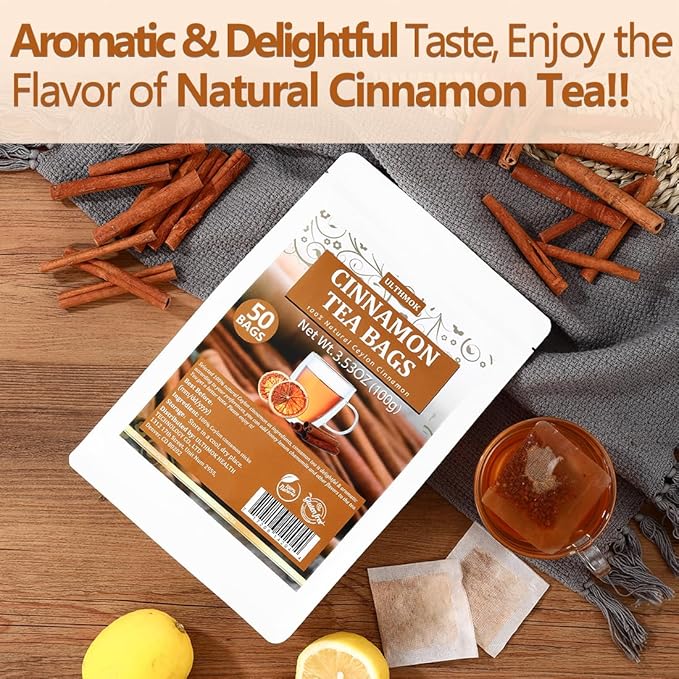 Premium 50 Pure Ceylon Cinnamon Tea Bags, Made with 100% Ceylon Cinnamon Sticks, No Additives & Caffeine Free. - Bloomnest