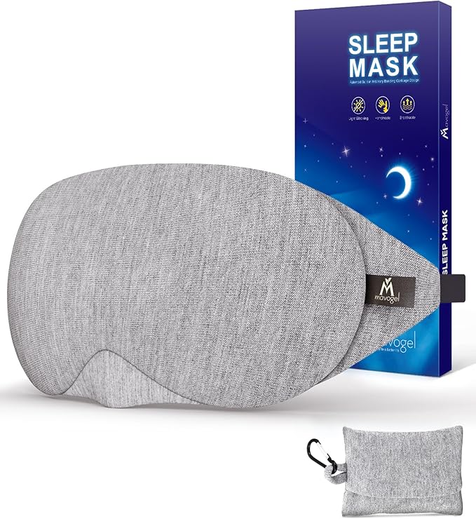 Mavogel Cotton Sleep Eye Mask - Updated Design Light Blocking with Adjustable Nose Bridge, Soft and Comfortable Night Eye Mask for Men Women, Eye Blinder for Shift Work, Includes Travel Pouch, Grey - Bloomnest